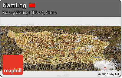 Satellite Panoramic Map of Namling, darken