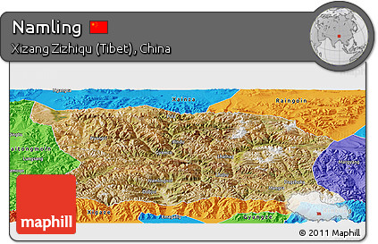 Satellite Panoramic Map of Namling, political outside