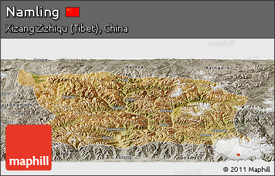 Satellite Panoramic Map of Namling, semi-desaturated