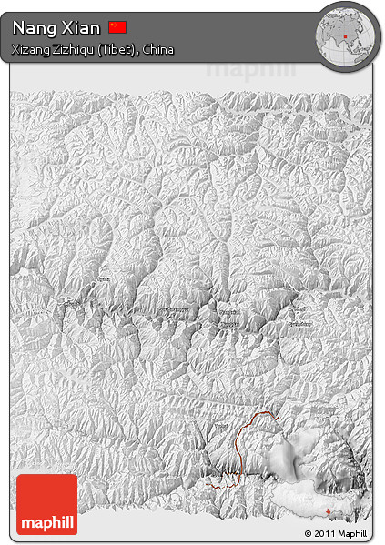 Physical 3D Map of Nang Xian, lighten, desaturated
