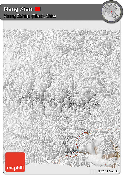 Physical 3D Map of Nang Xian, lighten