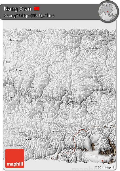 Physical 3D Map of Nang Xian, semi-desaturated