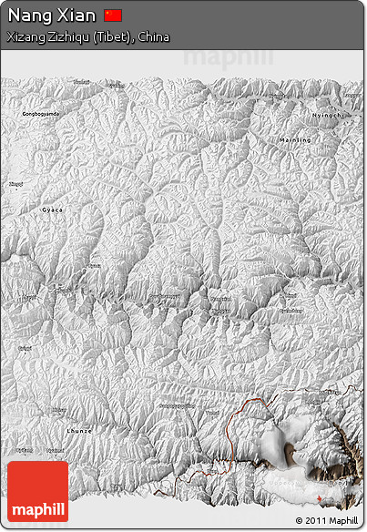 Physical 3D Map of Nang Xian, semi-desaturated