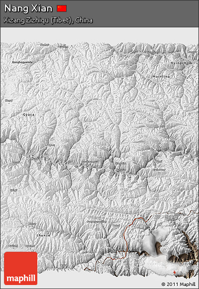 Physical 3D Map of Nang Xian, semi-desaturated
