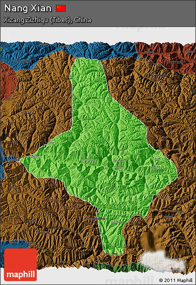 Political 3D Map of Nang Xian, darken