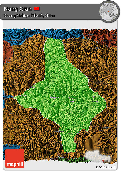 Political 3D Map of Nang Xian, darken