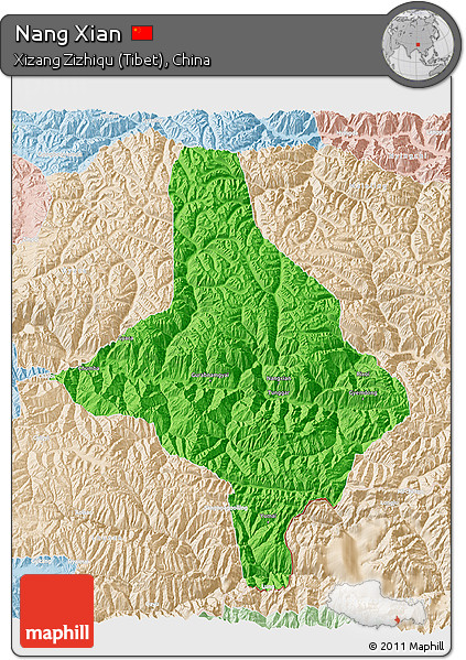 Political 3D Map of Nang Xian, lighten
