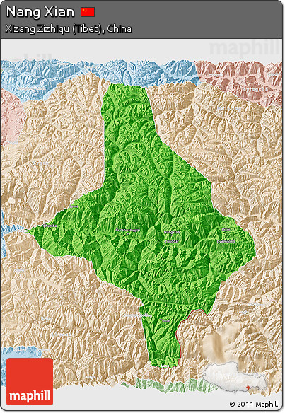 Political 3D Map of Nang Xian, lighten
