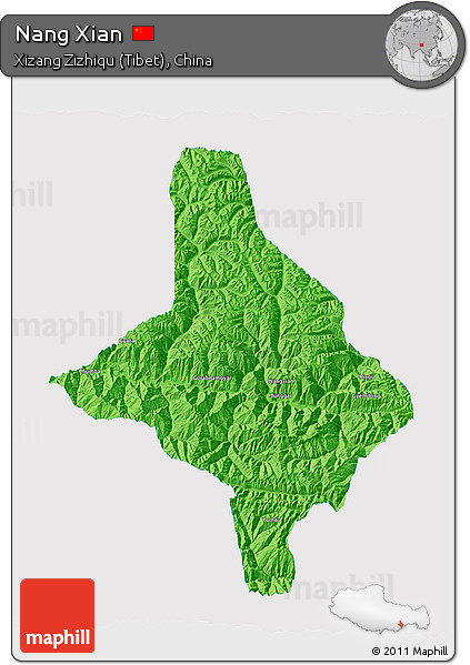 Political 3D Map of Nang Xian, single color outside
