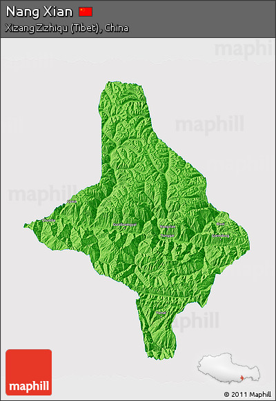 Political 3D Map of Nang Xian, single color outside