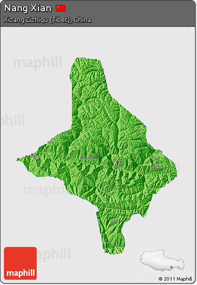 Political 3D Map of Nang Xian, single color outside