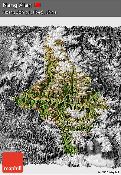 Satellite 3D Map of Nang Xian, desaturated