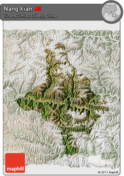 Satellite 3D Map of Nang Xian, lighten