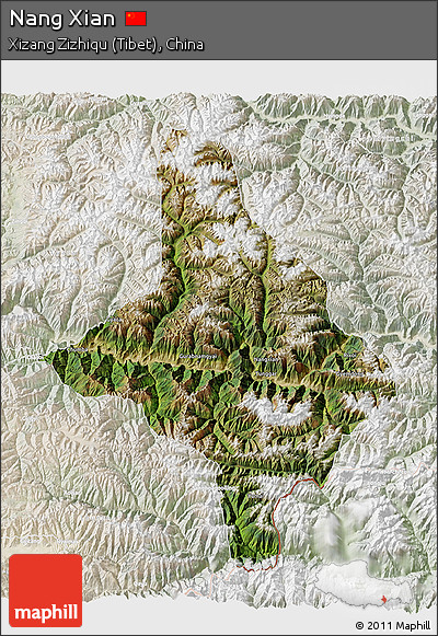 Satellite 3D Map of Nang Xian, lighten