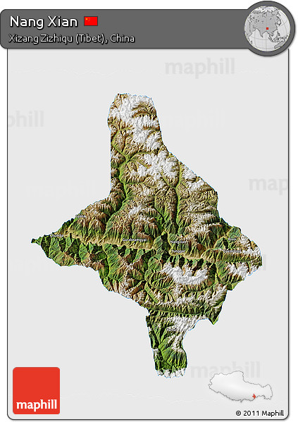 Satellite 3D Map of Nang Xian, single color outside