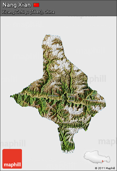 Satellite 3D Map of Nang Xian, single color outside