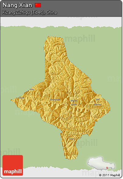 Savanna Style 3D Map of Nang Xian, single color outside