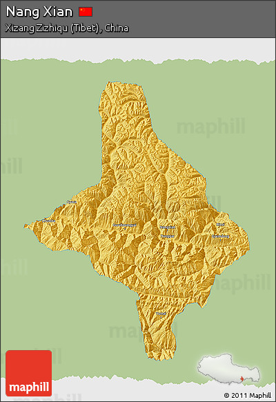 Savanna Style 3D Map of Nang Xian, single color outside