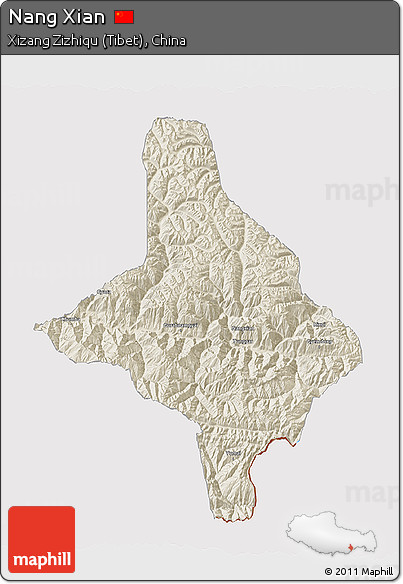Shaded Relief 3D Map of Nang Xian, cropped outside