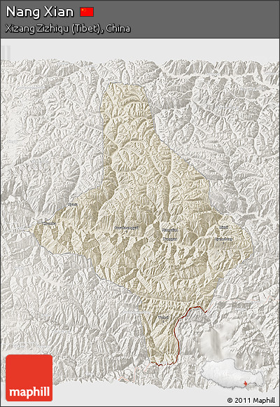 Shaded Relief 3D Map of Nang Xian, lighten