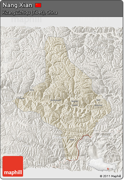 Shaded Relief 3D Map of Nang Xian, lighten
