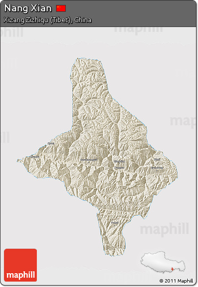 Shaded Relief 3D Map of Nang Xian, single color outside