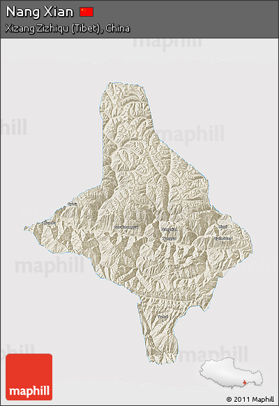 Shaded Relief 3D Map of Nang Xian, single color outside