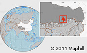Gray Location Map of Nang Xian, highlighted country, highlighted parent region, hill shading