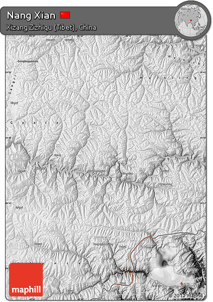 Physical Map of Nang Xian, desaturated