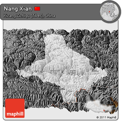 Physical Panoramic Map of Nang Xian, darken