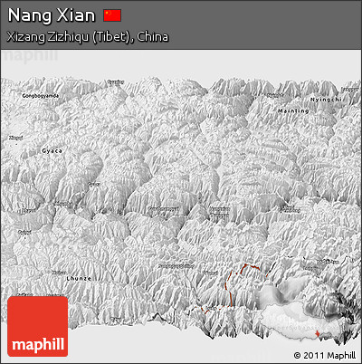 Physical Panoramic Map of Nang Xian, desaturated