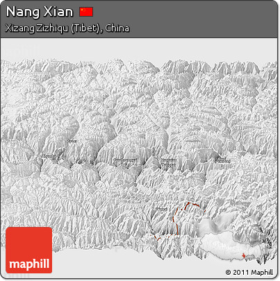 Physical Panoramic Map of Nang Xian, lighten, desaturated
