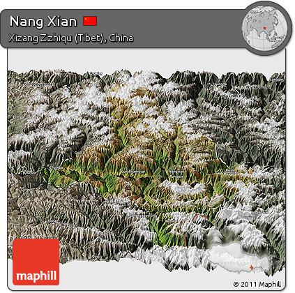 Satellite Panoramic Map of Nang Xian, semi-desaturated