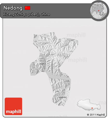 Physical 3D Map of Nedong, cropped outside