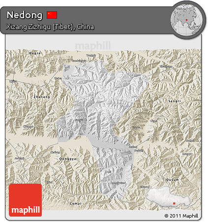 Physical 3D Map of Nedong, shaded relief outside