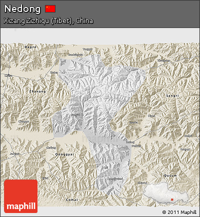 Physical 3D Map of Nedong, shaded relief outside