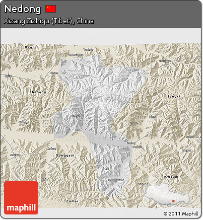 Physical 3D Map of Nedong, shaded relief outside