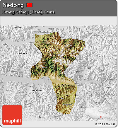 Satellite 3D Map of Nedong, physical outside