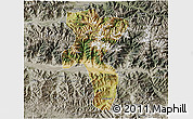Satellite 3D Map of Nedong, semi-desaturated
