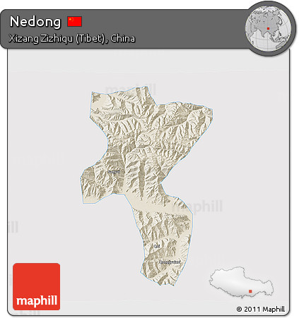 Shaded Relief 3D Map of Nedong, single color outside