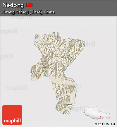 Shaded Relief 3D Map of Nedong, single color outside