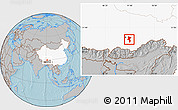 Gray Location Map of Nedong, highlighted country, hill shading