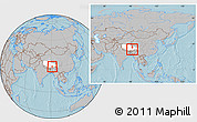 Gray Location Map of Nedong, highlighted parent region, within the entire country, hill shading