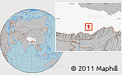 Gray Location Map of Nedong, highlighted parent region, hill shading