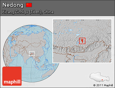 Gray Location Map of Nedong, hill shading