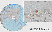 Gray Location Map of Nedong, hill shading