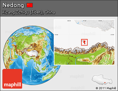 Physical Location Map of Nedong, highlighted parent region