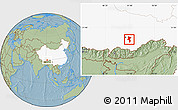 Savanna Style Location Map of Nedong, highlighted country, hill shading