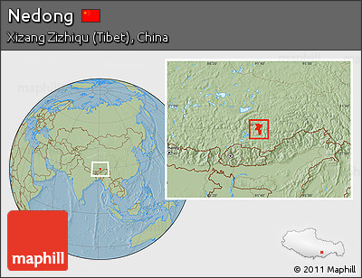 Savanna Style Location Map of Nedong, hill shading