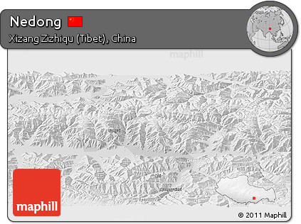 Physical Panoramic Map of Nedong, lighten, semi-desaturated